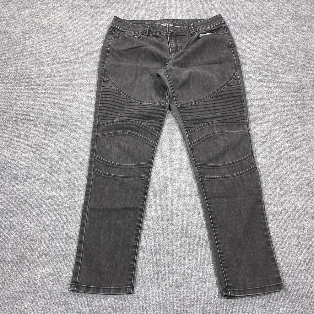 Simply Vera Vera Wang Jeans Womens 10 Gray Moto Skinny Ribbed Knee Biker Edgy
